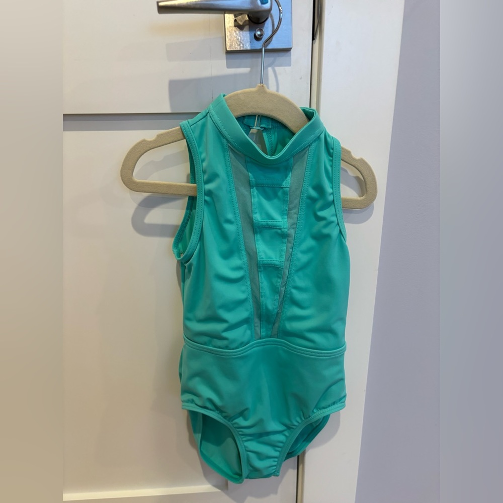Balera illusion plunge dance leotard is spearmint size IC